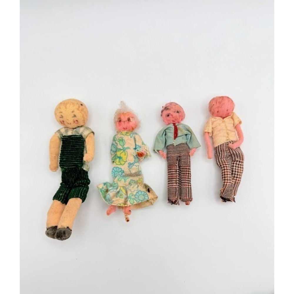 VTG 1940s Folk Art Rag Cloth Make-Do Dolls Homemade Clothes Vintage Grannycore